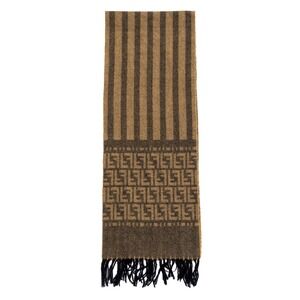 Vintage Fendi Zucca Wool Scarf Brown Monogram Fringe Made‎ in Italy 160x30cm